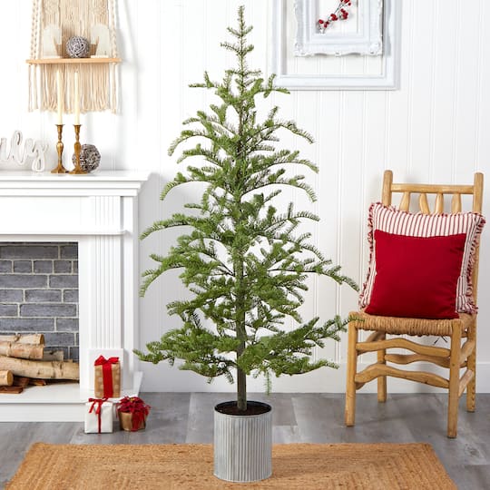 5.5ft. Pre-Lit Pine Artificial Christmas Tree in Decorative Planter, Clear Lights